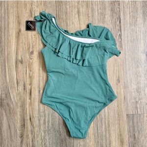 NWT sage green one-shoulder bathing suit